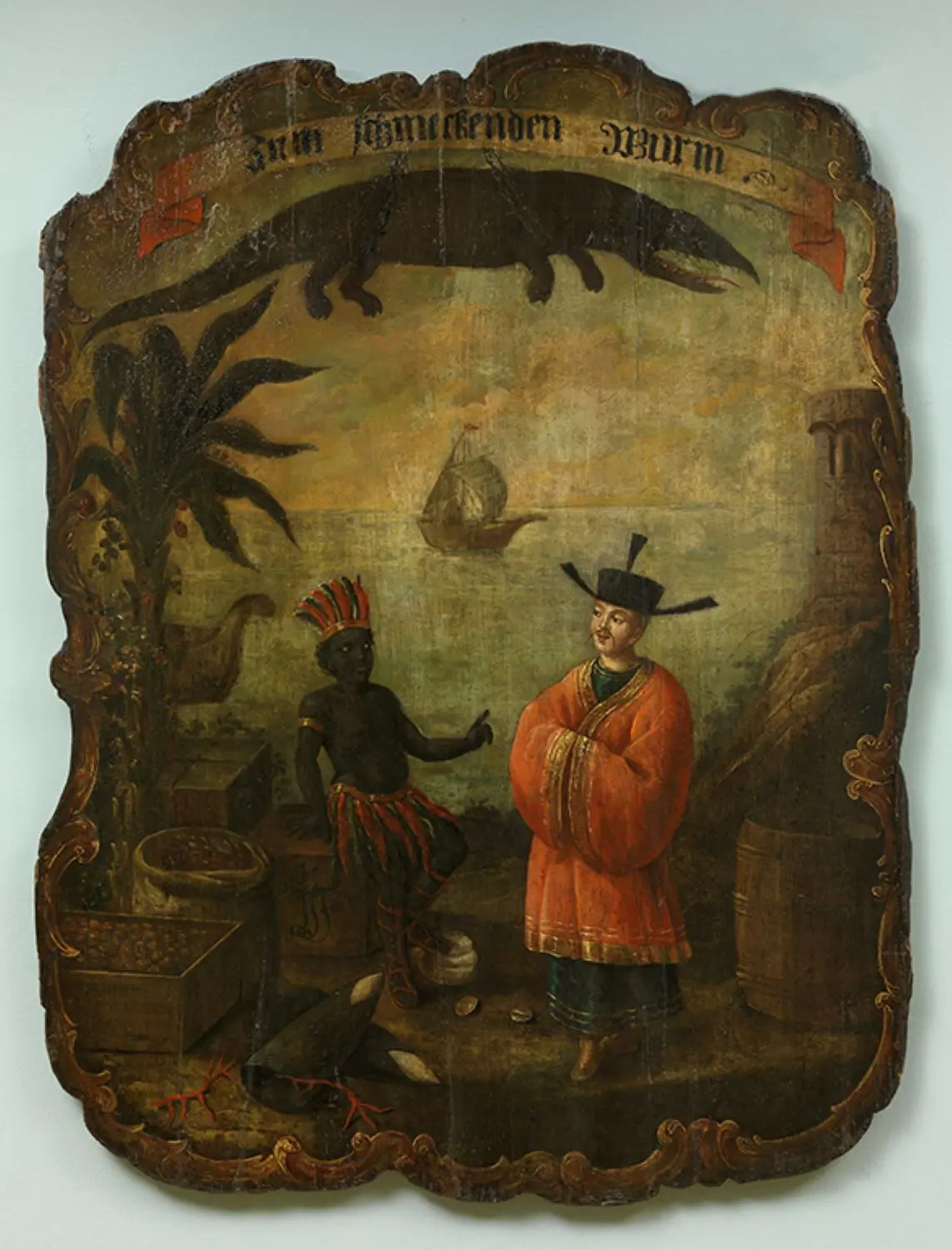 Geschäftsschild der Material - und Spezereihandlung "Zum schmeckenden Wurm", Foto: Birgit und Peter Kainz, Wien Museum