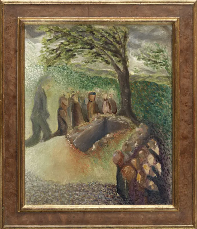 Arnold Schönberg: Das Begräbnis Gustav Mahlers, 1911, Foto: Birgit und Peter Kainz, Wien Museum Darstellung des Grabes unter einem Baum umringt von Menschengruppen